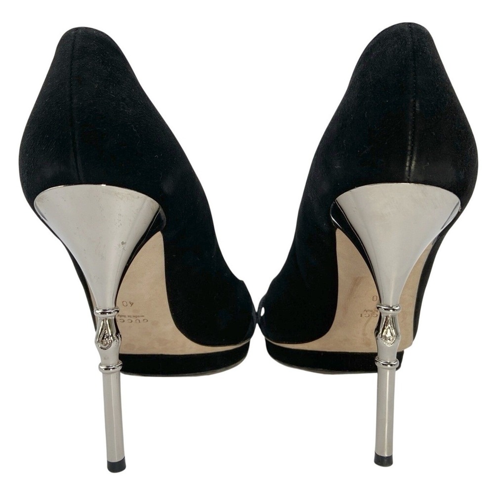 Gucci Black Suede Heels Peep Toe Women EU 40 Formal Stiletto Pumps - Picture 8 of 14